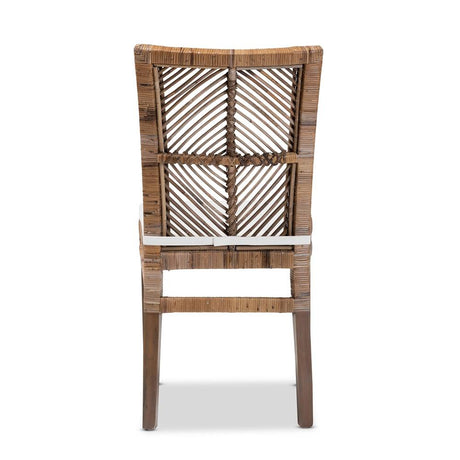 Laluna Modern Wicker Fair Greywashed Natural Rattan and Mahogany Dining Chair with Cushion