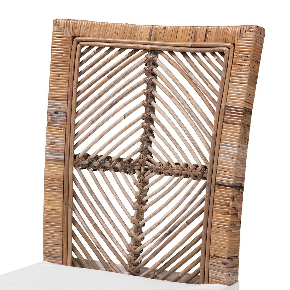 Laluna Modern Wicker Fair Greywashed Natural Rattan and Mahogany Dining Chair with Cushion