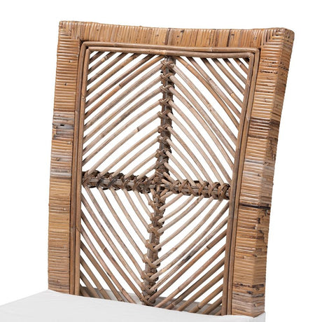 Laluna Modern Wicker Fair Greywashed Natural Rattan and Mahogany Dining Chair with Cushion