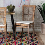Laluna Modern Wicker Fair Greywashed Natural Rattan and Mahogany Dining Chair with Cushion