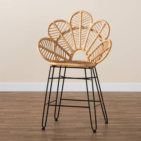 Garan Modern Wicker Fair Natural Brown Rattan and Black Metal Counter Stool