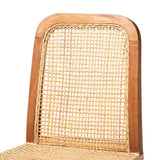 Caspia Mid-Century Modern Walnut Brown Mahogany Wood and Natural Rattan Counter Stool