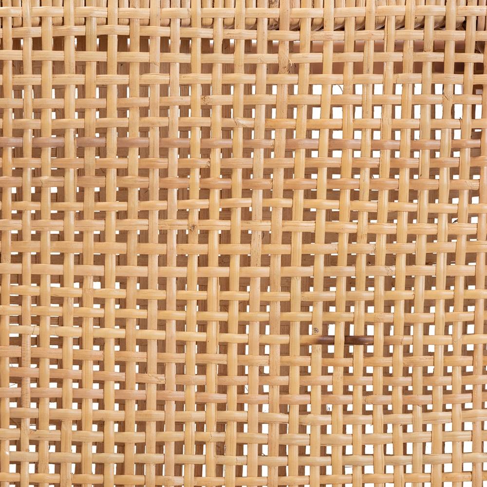 Caspia Mid-Century Modern Walnut Brown Mahogany Wood and Natural Rattan Counter Stool