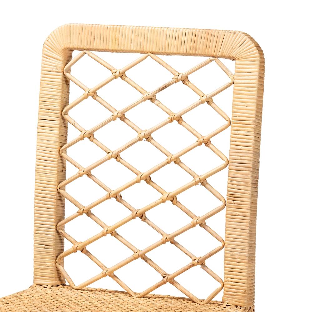 Moscow Modern Wicker Fair Natural Brown Rattan and Walnut Brown Mahogany Wood Counter Stool