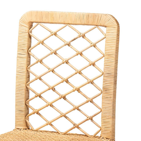 Moscow Modern Wicker Fair Natural Brown Rattan and Walnut Brown Mahogany Wood Counter Stool
