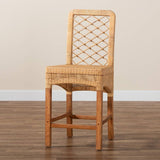 Moscow Modern Wicker Fair Natural Brown Rattan and Walnut Brown Mahogany Wood Counter Stool