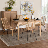 Manhattan Modern Wicker Fair Rattan and Natural Oak Finished Wood 5-Piece Dining Set