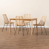 Manhattan Modern Wicker Fair Rattan and Natural Oak Finished Wood 5-Piece Dining Set