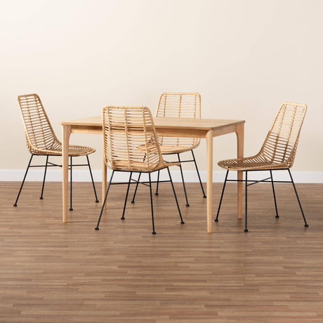 Manhattan Modern Wicker Fair Rattan and Natural Oak Finished Wood 5-Piece Dining Set