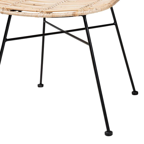 Manhattan Modern Wicker Fair Natural Brown Rattan and Black Metal 2-Piece Dining Chair Set