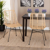 Manhattan Modern Wicker Fair Natural Brown Rattan and Black Metal 2-Piece Dining Chair Set