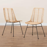 Manhattan Modern Wicker Fair Natural Brown Rattan and Black Metal 2-Piece Dining Chair Set