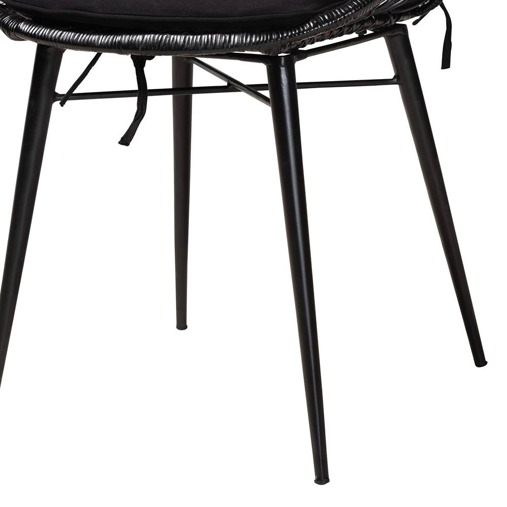 Sabelle Modern Wicker Fair Black Finished Rattan and Metal 2-Piece Dining Chair Set