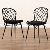 Sabelle Modern Wicker Fair Black Finished Rattan and Metal 2-Piece Dining Chair Set