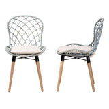 Sabelle Modern Wicker Fair Natural Brown Finished Teak Wood and Light Blue Rattan 2-Piece Dining Chair Set
