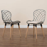 Sabelle Modern Wicker Fair Natural Brown Finished Teak Wood and Light Blue Rattan 2-Piece Dining Chair Set