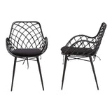 Ballerina Modern Wicker Fair Black Finished Rattan and Metal 2-Piece Dining Chair Set
