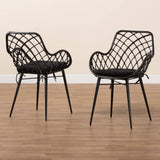 Ballerina Modern Wicker Fair Black Finished Rattan and Metal 2-Piece Dining Chair Set