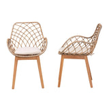 Ballerina Modern Wicker Fair Greywashed Rattan and Natural Brown Finished Wood 2-Piece Dining Chair Set