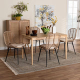 Brenna Modern Wicker Fair Greywashed Rattan and Natural Brown Finished Wood 5-Piece Dining Set