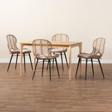 Brenna Modern Wicker Fair Greywashed Rattan and Natural Brown Finished Wood 5-Piece Dining Set
