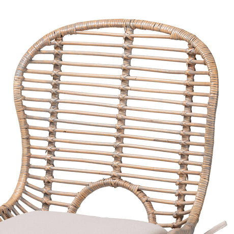 Brenna Modern Wicker Fair Greywashed Rattan and Black Metal 2-Piece Dining Chair Set