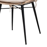 Brenna Modern Wicker Fair Greywashed Rattan and Black Metal 2-Piece Dining Chair Set