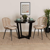 Brenna Modern Wicker Fair Greywashed Rattan and Black Metal 2-Piece Dining Chair Set