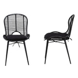 Brenna Modern Wicker Fair Black Finished Rattan and Metal 2-Piece Dining Chair Set