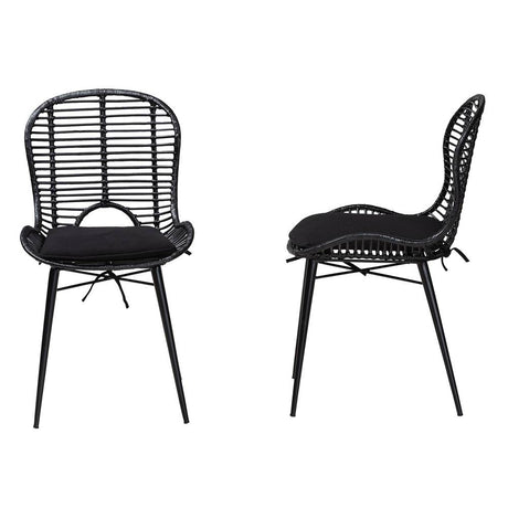 Brenna Modern Wicker Fair Black Finished Rattan and Metal 2-Piece Dining Chair Set