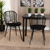 Brenna Modern Wicker Fair Black Finished Rattan and Metal 2-Piece Dining Chair Set