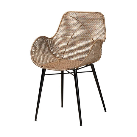 Ballerina Modern Wicker Fair Greywashed Rattan and Black Metal 5-Piece Dining Set