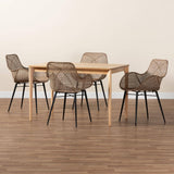 Ballerina Modern Wicker Fair Greywashed Rattan and Black Metal 5-Piece Dining Set