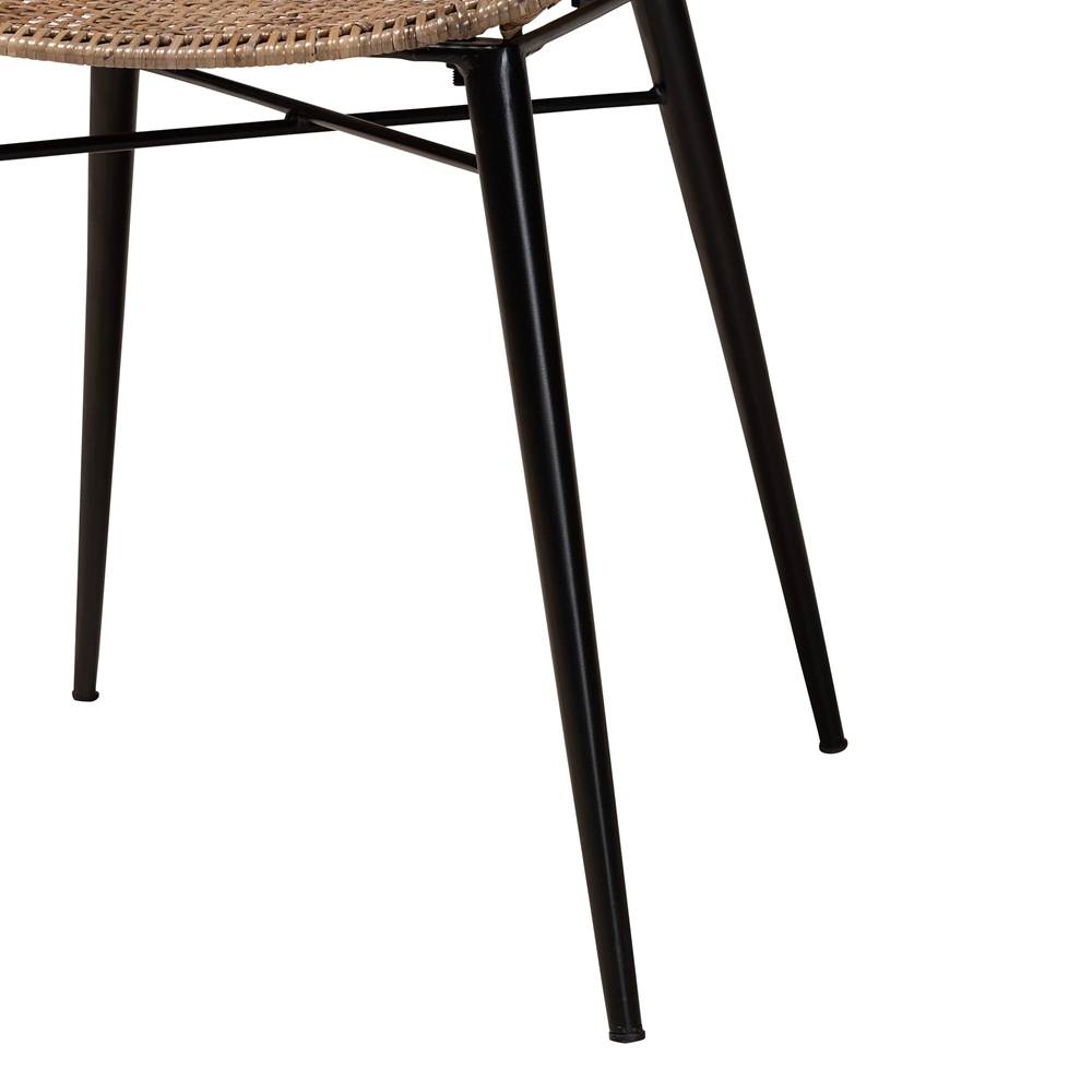 Ballerina Modern Wicker Fair Greywashed Rattan and Black Metal 2-Piece Dining Chair Set