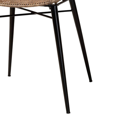 Ballerina Modern Wicker Fair Greywashed Rattan and Black Metal 2-Piece Dining Chair Set