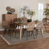 Emmali Modern Wicker Fair Greywashed Rattan and Natural Brown Finished Wood 7-Piece Dining Set