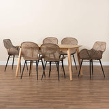 Emmali Modern Wicker Fair Greywashed Rattan and Natural Brown Finished Wood 7-Piece Dining Set