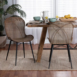 Sabelle Japandi Greywashed Rattan and Black Metal 2-Piece Dining Chair Set