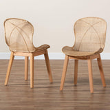 Sabelle Japandi Natural Brown Mahogany and Rattan 2-Piece Dining Chair Set