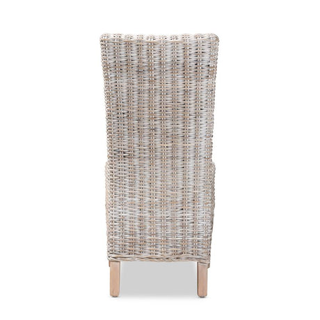 Trianna Rustic Transitional Whitewashed Rattan and Natural Brown Finished Wood Dining Chair