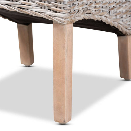Trianna Rustic Transitional Whitewashed Rattan and Natural Brown Finished Wood Dining Chair
