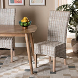 Trianna Rustic Transitional Whitewashed Rattan and Natural Brown Finished Wood Dining Chair