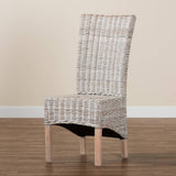 Trianna Rustic Transitional Whitewashed Rattan and Natural Brown Finished Wood Dining Chair