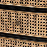 Nabila Modern Wicker Fair Black Bayur Wood and Natural Rattan 3-Drawer End Table Nightstand