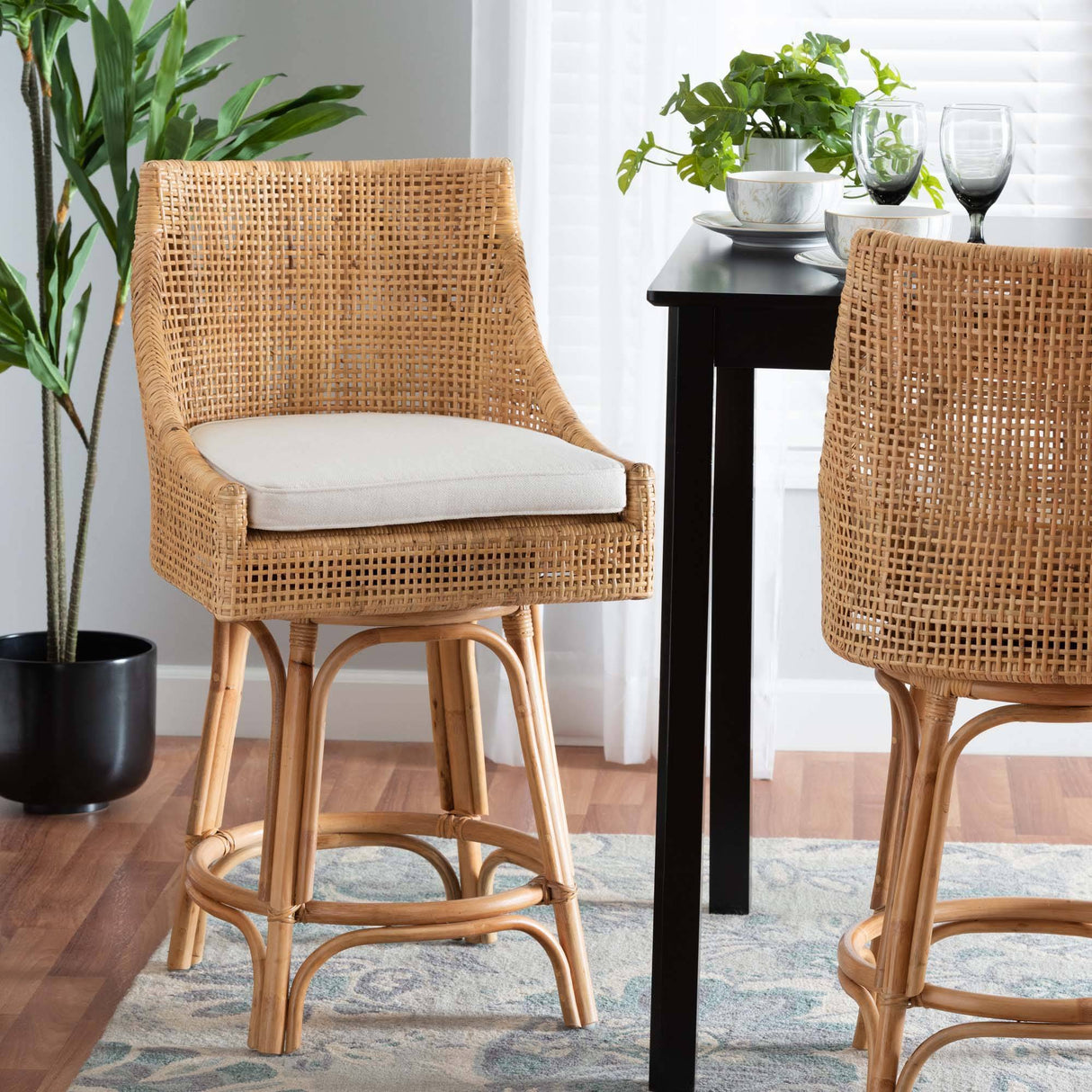 Bella Modern Wicker Fair Natural Brown Rattan Counter Stool