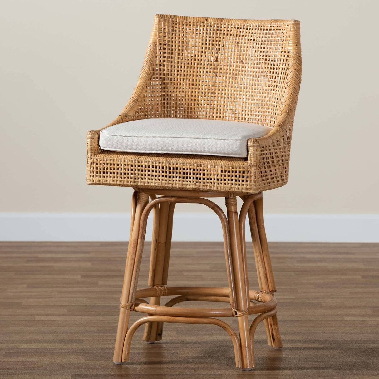 Bella Modern Wicker Fair Natural Brown Rattan Counter Stool
