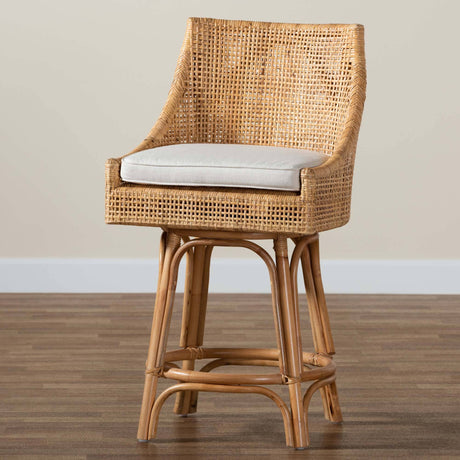 Bella Modern Wicker Fair Natural Brown Rattan Counter Stool