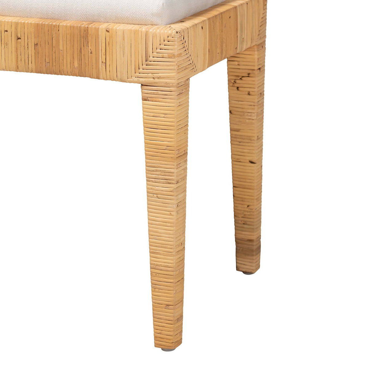 Sofia Modern Wicker Fair Natural Brown Rattan and Mahogany Wood Ottoman