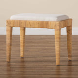 Sofia Modern Wicker Fair Natural Brown Rattan and Mahogany Wood Ottoman