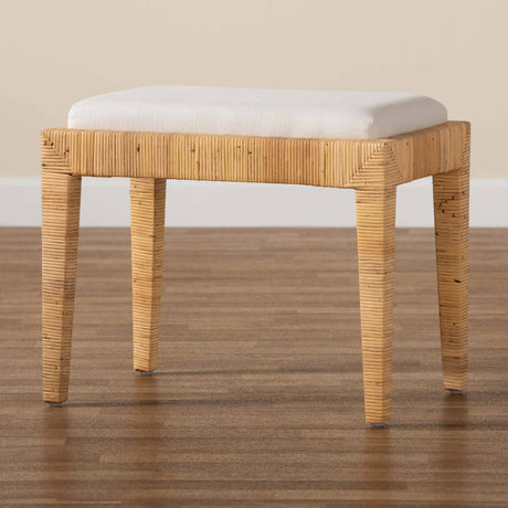 Sofia Modern Wicker Fair Natural Brown Rattan and Mahogany Wood Ottoman